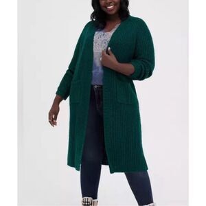 Torrid chunky Long Green Cardigan 3x knit
